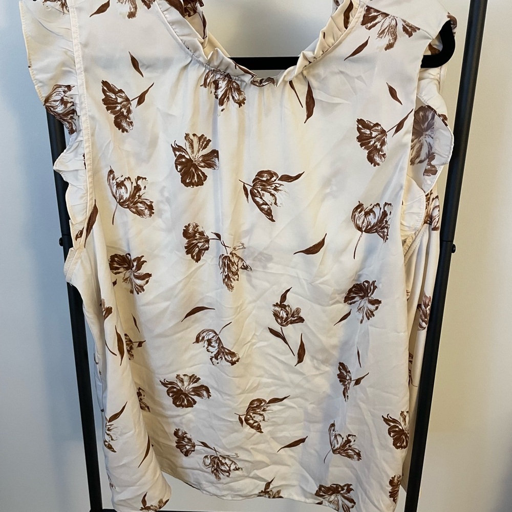 Ann Taylor Cream and Brown Floral Blouse